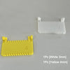 Two plastic sewing guides are shown: one white 3mm and one yellow 4mm.