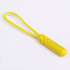 A yellow zipper pull replacement clip on a thin yellow cord.
