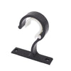 Black multi-style curtain rod brackets designed for wall mounting.