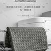 A dark gray, textured microfiber cleaning towel is displayed on a rack, intended for decontamination.