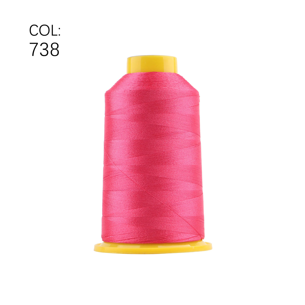 A spool of bright pink embroidery thread with a yellow core.