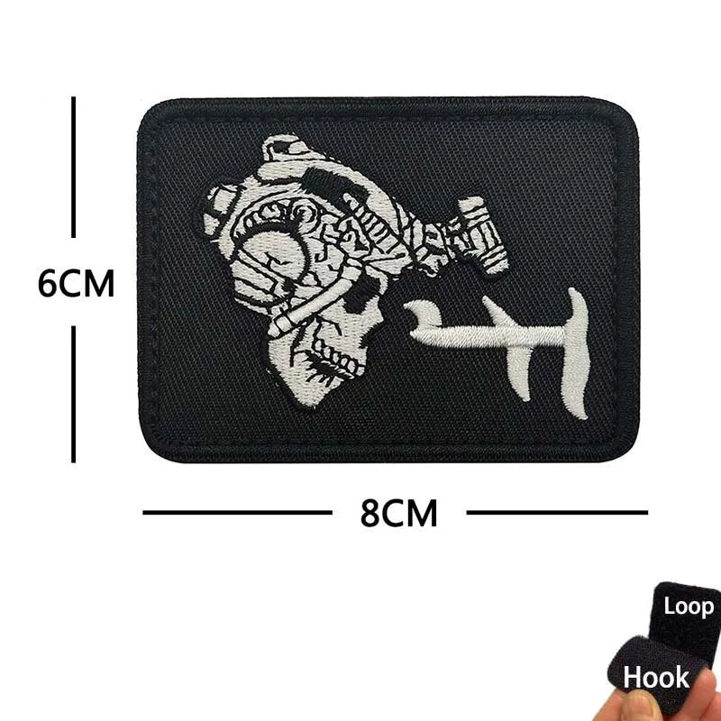 Blackbeard skull pirate flag embroidered patch with hook and loop backing