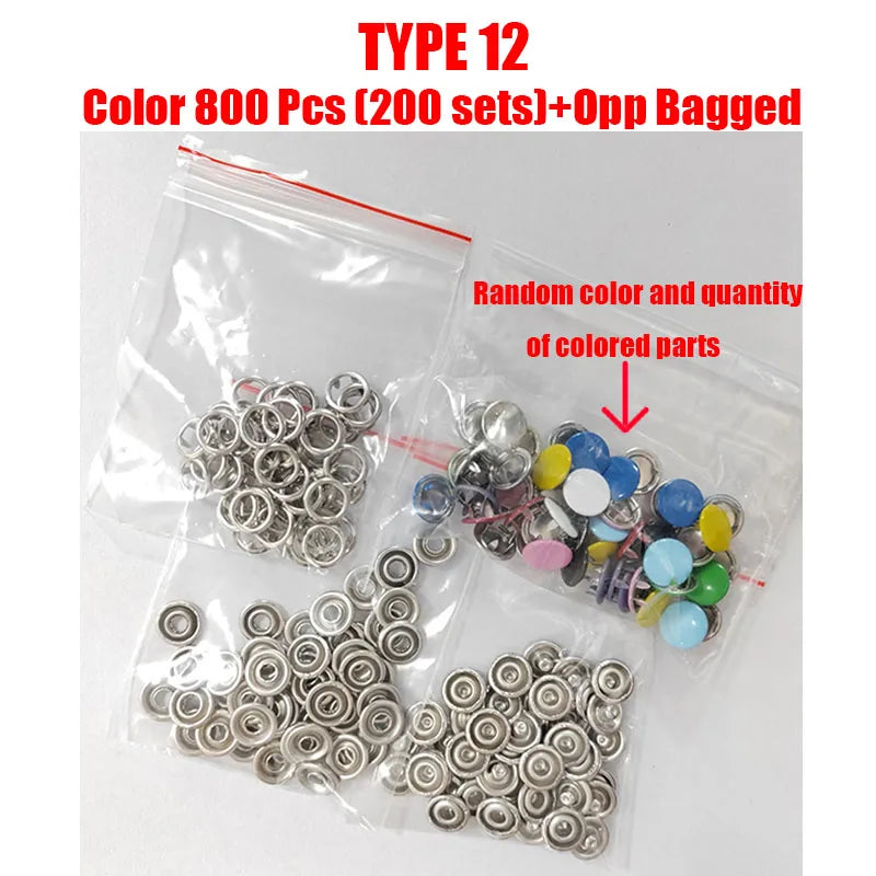 Bagged set of Type 12 metal prong snap buttons in various random colors and quantities