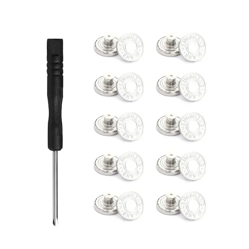A set of 30 round jeans buttons displayed in a row.