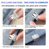 Step-by-step guide showing how to use invisible pant hem clips to adjust trouser hems.