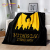 Black flannel throw blanket featuring a yellow silhouette design with the text WU-TANG CLAN STRIKES AGAIN