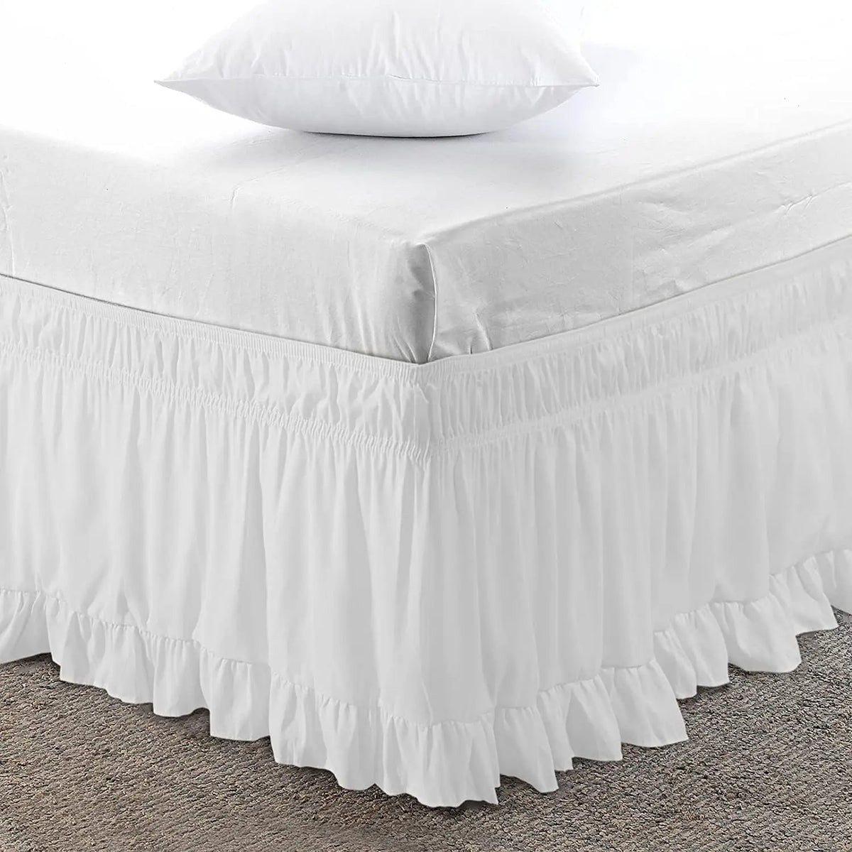 White ruffled bed skirt for queen and king beds