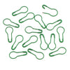 A collection of green gourd-shaped locking safety pins for knitting and sewing.