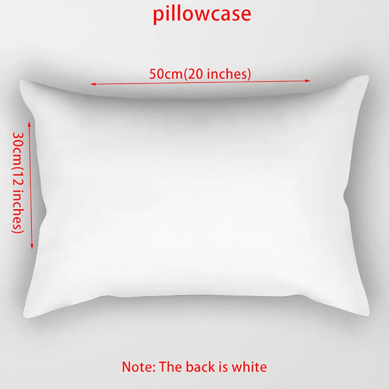 White pillowcase measuring 30cm by 50cm with a tropical leaf print design.