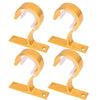 Two gold-colored multi-style curtain rod brackets for wall mounting shown from the side.