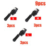 A set of zipper repair kits labeled S, M, and L, each containing 9 pieces.