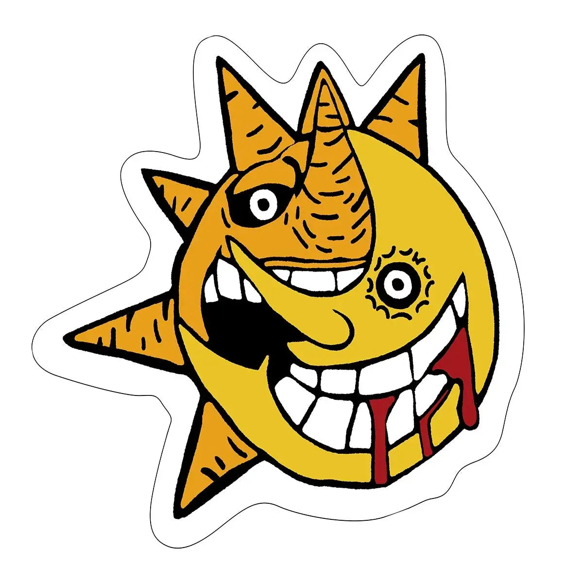 A cartoon sun monster shaped anti-slip floor mat with a yellow, grinning face and sharp points.