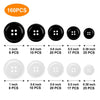 A collection of 160 black resin sewing buttons in various sizes, including 1 inch and 0.39 inch options.