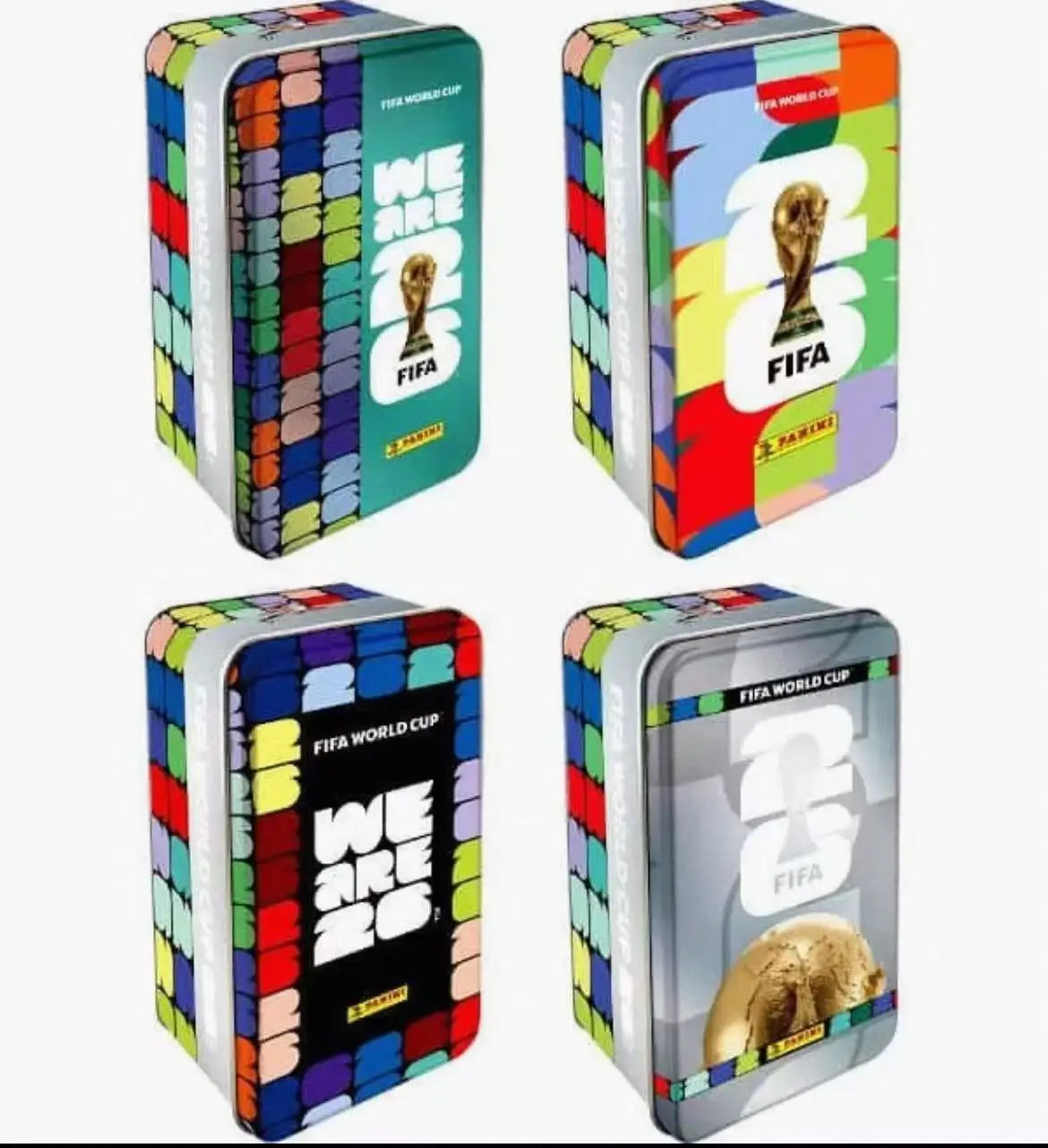 A set of football stickers featuring the FIFA World Cup 2026 theme in various colorful packaging.