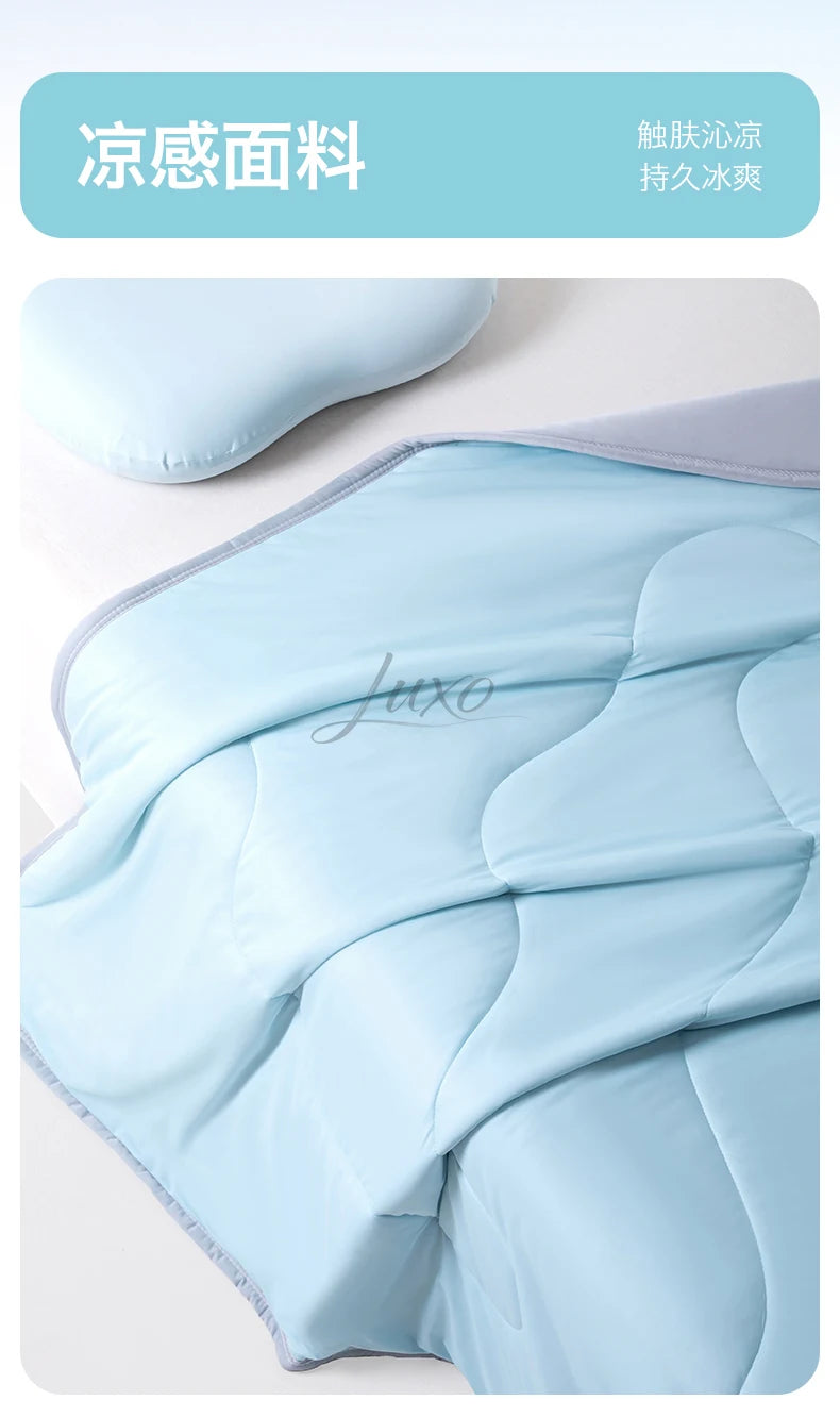 Light blue ice silk cooling blanket shown in a close-up view