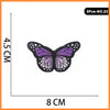 A set of five embroidered iron-on patches featuring purple and pink butterfly designs.