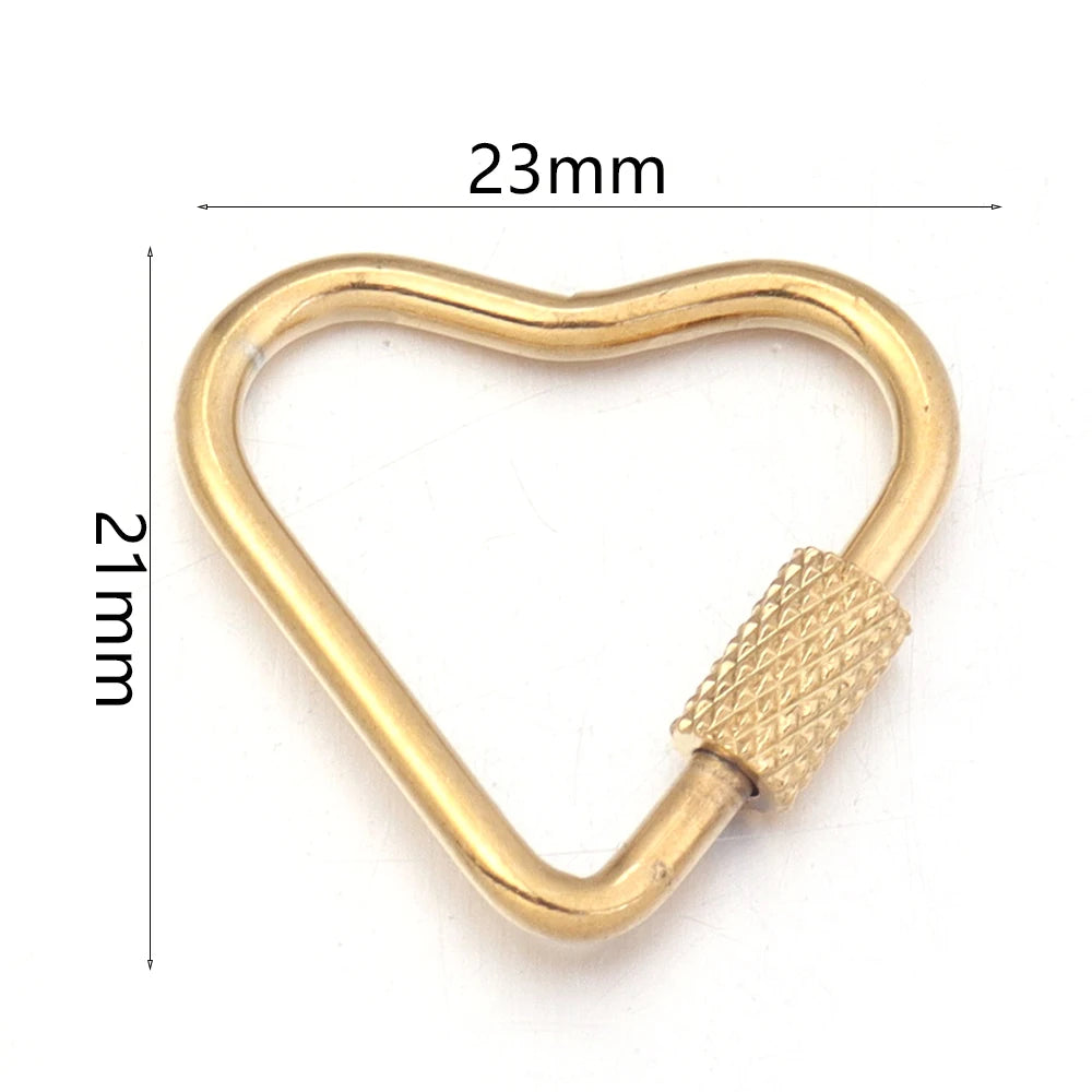 Gold stainless steel heart-shaped screw lock carabiner clasp for jewelry making
