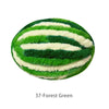 A spherical ball of green yarn with horizontal white stripes, named 37-Forest Green.