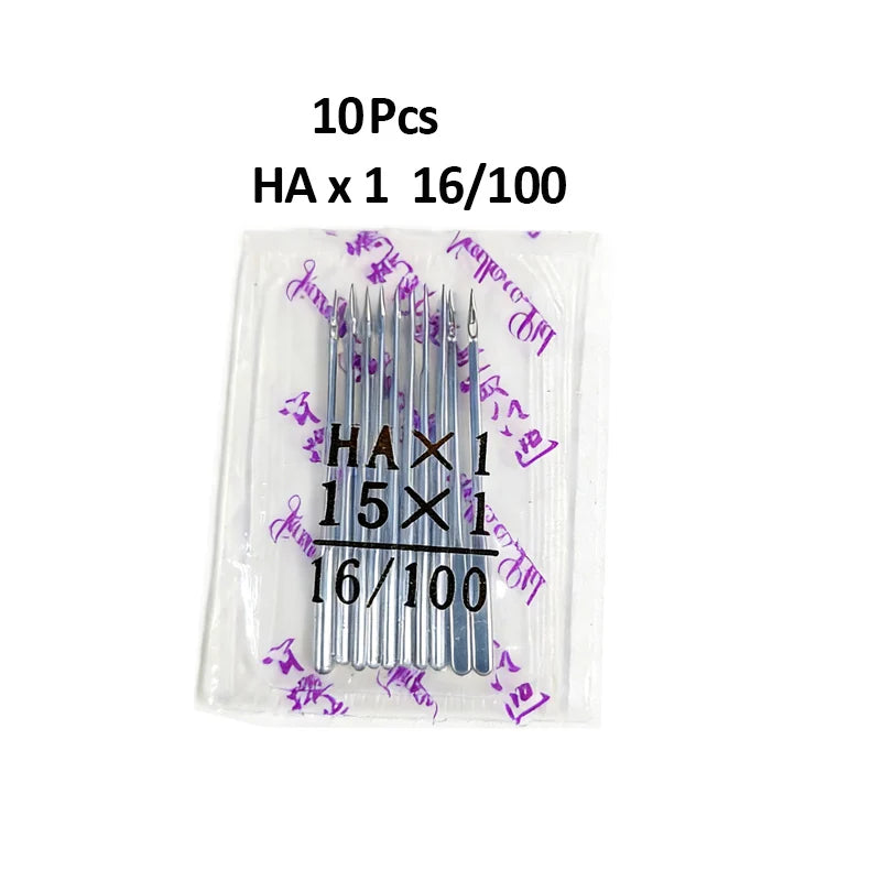 A package containing 10 pieces of HA sewing machine needles, labeled as 16/100 quality.