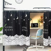 Blackout dustproof bed curtain featuring stars and moons hanging over a bunk bed.