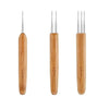 A set of five wooden crochet hooks for dreadlocks and braids