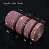 Rolls of pink diamond rhinestone strips for DIY decor shown in size progression from XL to S.
