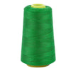 A green spool of premium sewing thread with a yellow core.