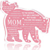 A pink personalized mom plaque keepsake shaped like a paw print with loving messages.