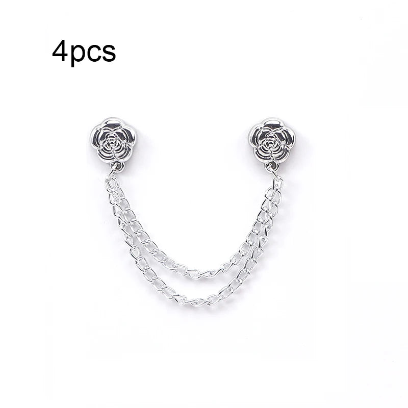 Four silver-toned magnetic chain buckles used for clothing