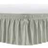 A light gray elastic bed skirt with ruffled trim