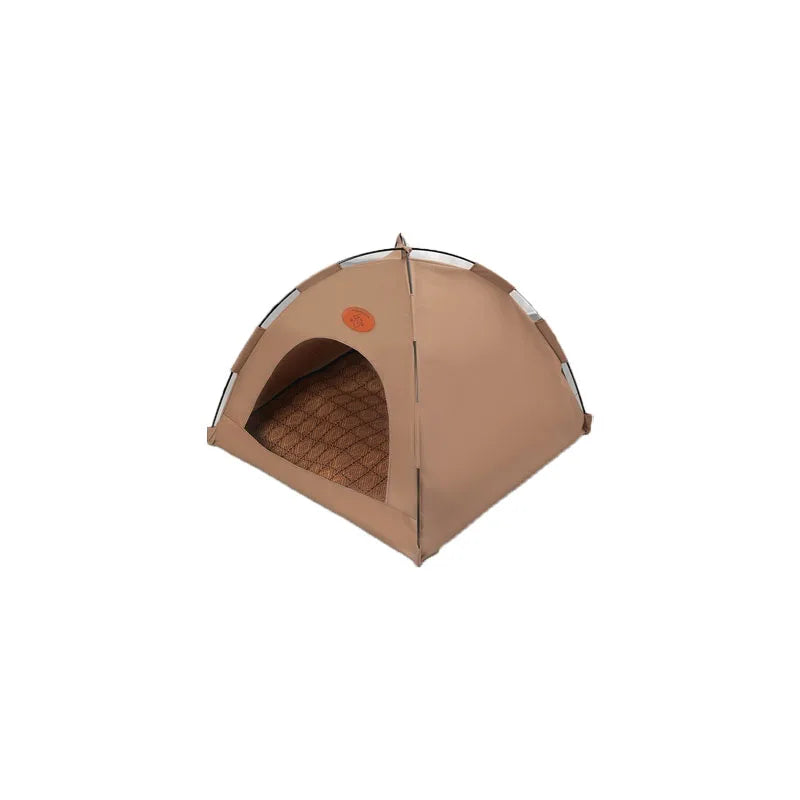 A light brown pet teepee or bed structure designed for cats and dogs.