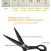 A pair of black tailor scissors with a thumb ring, index finger support level, and limiter.