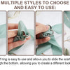 Multiple styles of elegant metal ring clips used to secure scarves and accessories on clothing