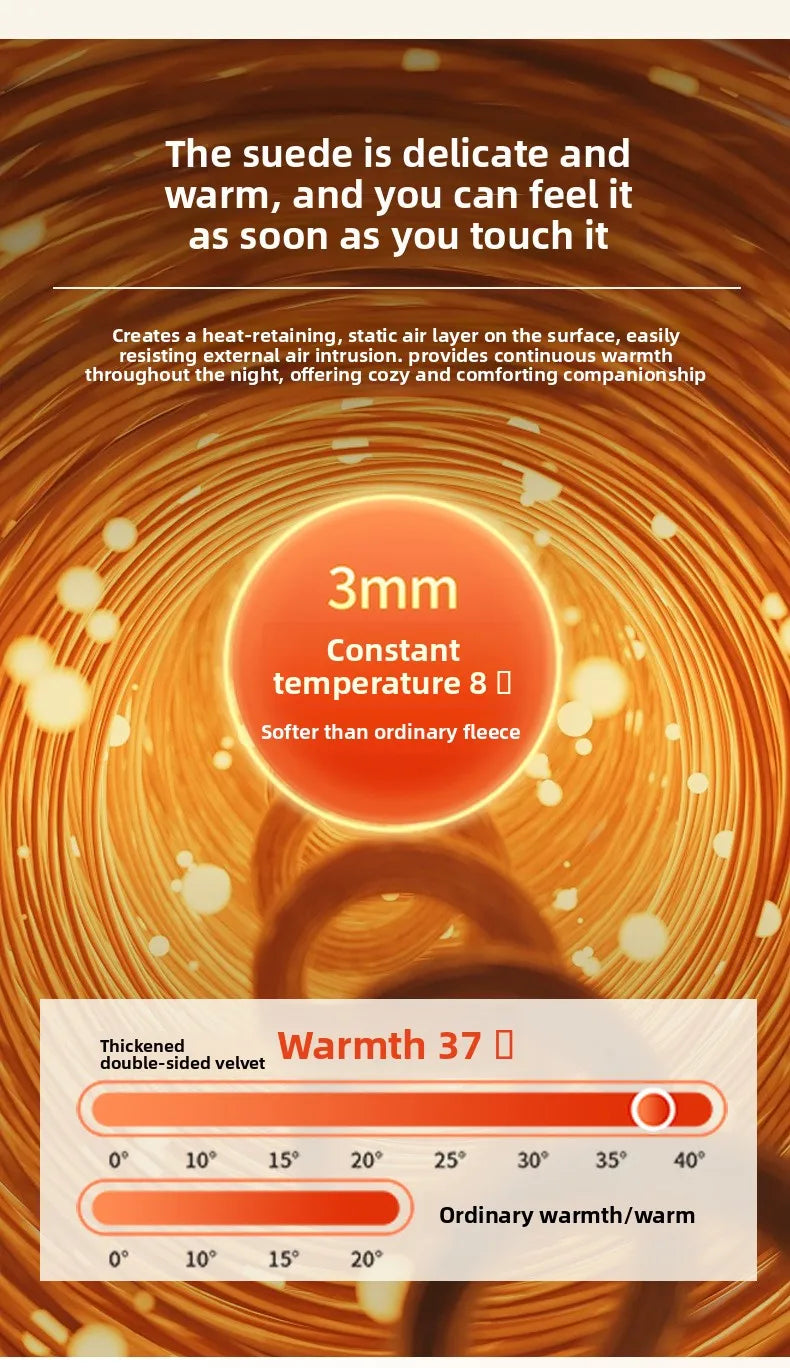 Close-up of a product highlighting the features and warmth of suede bedding.
