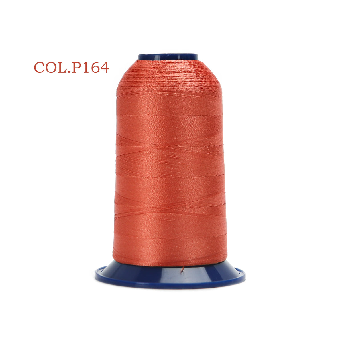 A spool of orange embroidery thread labeled COL.P164