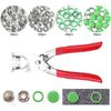 A set of heavy duty metal snap fasteners and various sized metal rings for crafting or repairs.