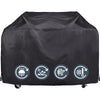 Black heavy duty waterproof BBQ grill cover with certification icons