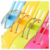 A pack of four large plastic clothes pins in various colors including blue, yellow, lime green, and pink.