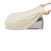 A beige polar fleece jacquard sofa seat cushion cover being held by a hand.