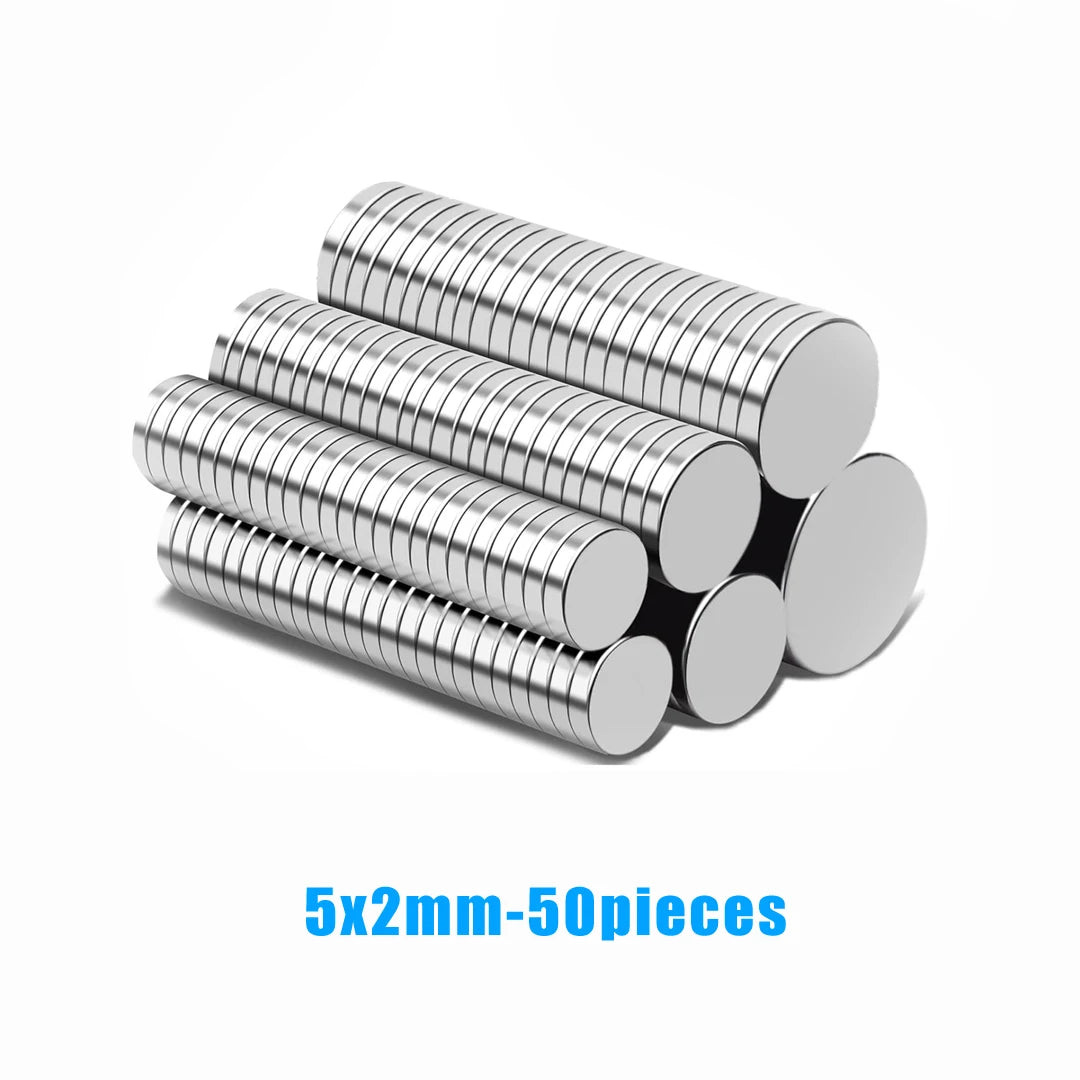 5x2mm magnetic fridge magnets in silver, packaged in 50 pieces.