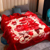 A plush mink fleece king size blanket featuring a vibrant red and white rose and peony floral pattern.
