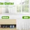 Before and after comparison showing a ruffled white bed skirt for a queen or king bed.