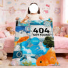 A colorful fruit-themed throw blanket featuring an orange fish design and a 404 not found graphic.