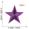 A purple five-pointed star embroidery patch shown against a measurement scale.
