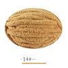 A round ball of extra thick hand-knitted yarn in a natural beige or tan color.