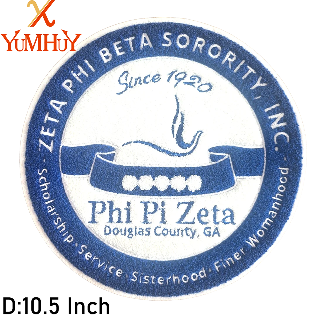 A circular patch featuring the text Zeta Phi Beta Sorority, Inc., and the name Phi Pi Zeta, with a stylized flame design.
