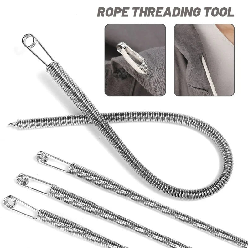 Stainless steel rope threading tool set with multiple needles for sewing and drawing stitches