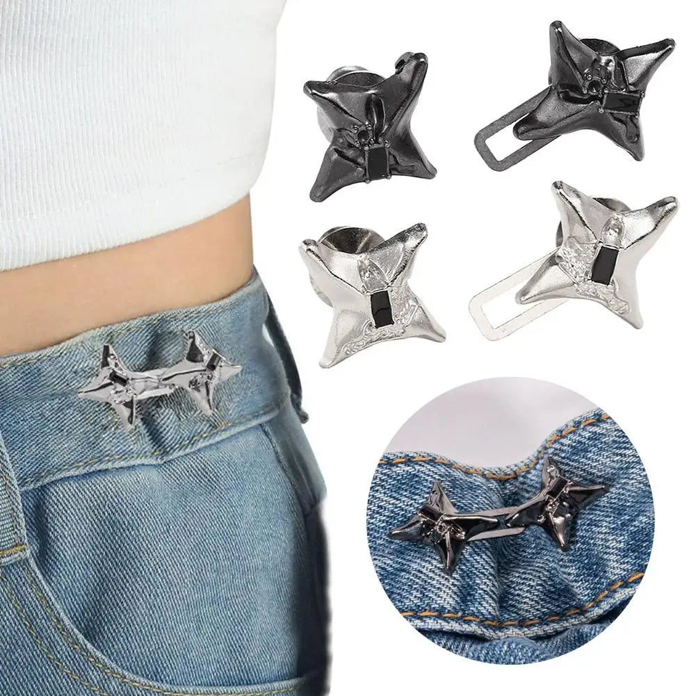 Silver and black adjustable waist tightening buckles for jeans