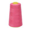 A pink spool of premium sewing thread with a yellow core.