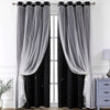 Black and sheer white double-layer decorative curtains hanging on a rod.